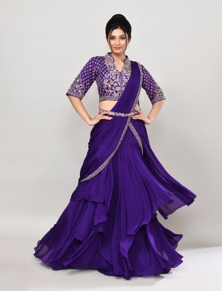 Purple chiffon zardosi designer wedding lehenga choli