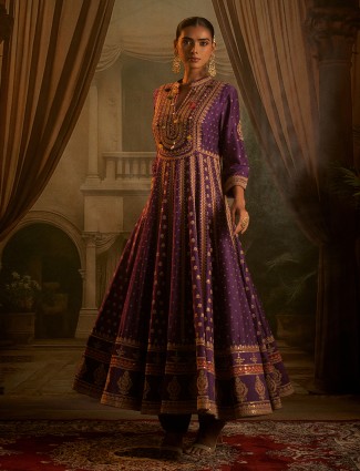 Purple silk embellished anarkali suit for wedding wear Purple silk embellished anarkali suit for wedding wear