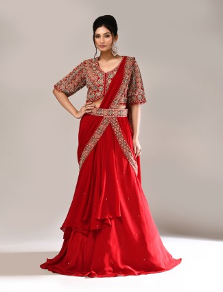 Maroon silk designer embellished wedding lehenga choli