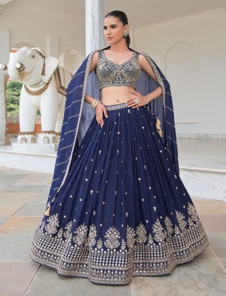 Navy silk mirror embellished lehenga choli