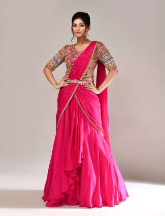 Brown silk lehenga choli with stunning ready made blouse