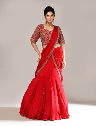 Red chiffon bridal lehenga choli