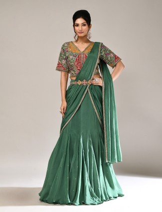 Sea green georgette mehendi lehenga choli
