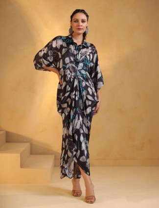Black indowestern printed silk kurti
