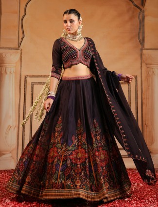 Gorgeous dark wine satin silk lehenga choli Cream wedding georgette lehenga choli
