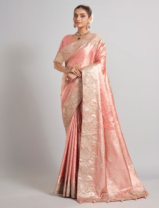Gajari pink kanjivaram silk saree with zari work