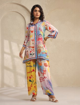 Multicolor silk printed co ord set for women