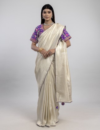 Fresh light green dola silk saree with readymade blouse