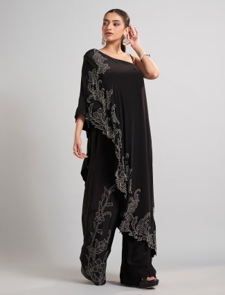 Black satin silk palazzo suit for party wear Black satin silk palazzo suit for party wear
