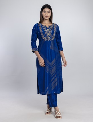 Elegant blue silk festive wear kurti set