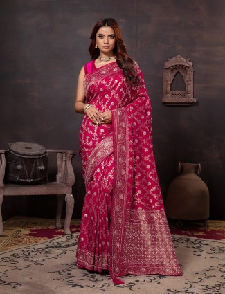 Gorgeous magenta beaded dola silk saree