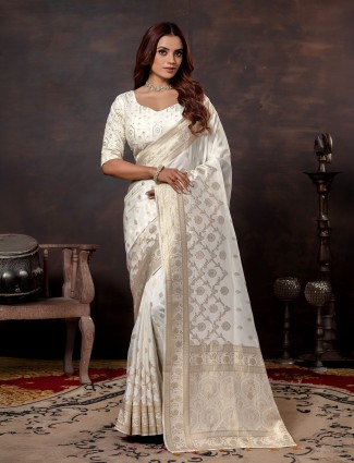 Elegant off white festive dola saree