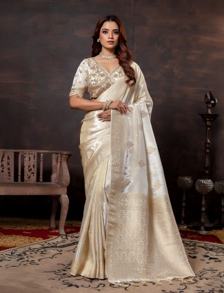 Charming off white dola silk saree