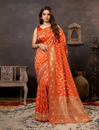 Radiant orange dola silk bridal saree