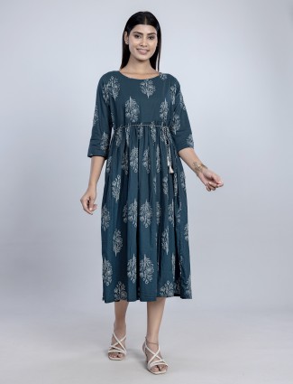 Rama blue cotton printed kurti for women Rama blue cotton printed kurti for women