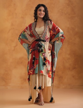 Cream indowestern party salwar suit