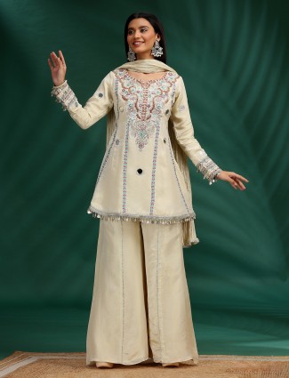 Cream silk palazzo suit with aabla work