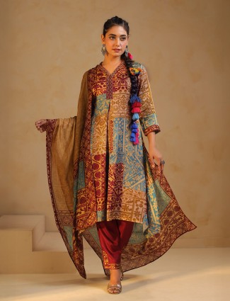 Multicolor silk festive printed salwar suit