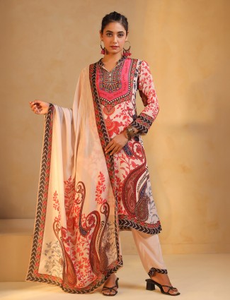 White printed silk salwar with mirror