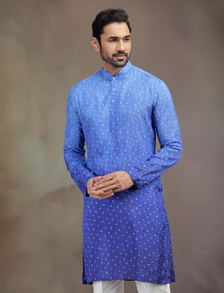Blue festive silk kurta suit in soft finish