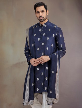Navy silk kurta pajama for wedding festivities