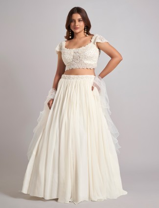Cream georgette lehenga choli with pearl work for women