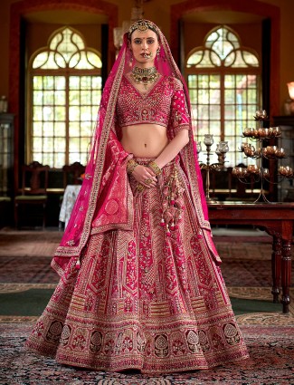Magenta silk bridal lehenga with sequins work for women