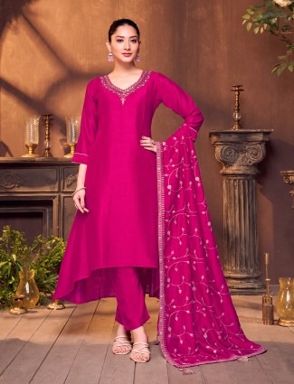 Magenta silk zardosi festive suit