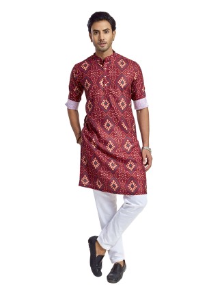 Maroon printed silk kurta for festive evenings