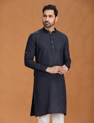 Navy linen kurta set with bottom