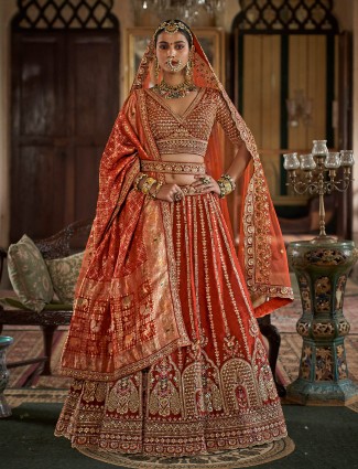 Orange silk bridal lehenga choli for elegant wedding look