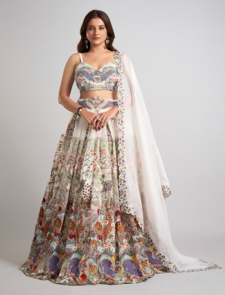 White net lehenga choli with stone highlights and dupatta