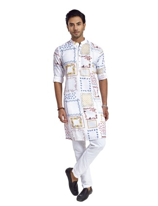 White silk subtle printed kurta for festive wear