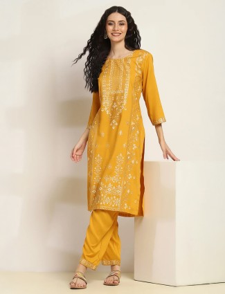 Yellow printed viscose rayon kurti set
