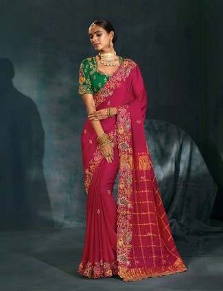 Rani pink silk saree curated for traditional wedding wear