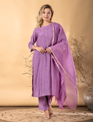 Purple cotton silk kurti set with dupatta for women