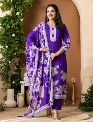 Purple silk festive wear kurti set for women