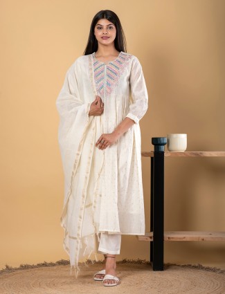 White festive wear chiffon kurti set for women